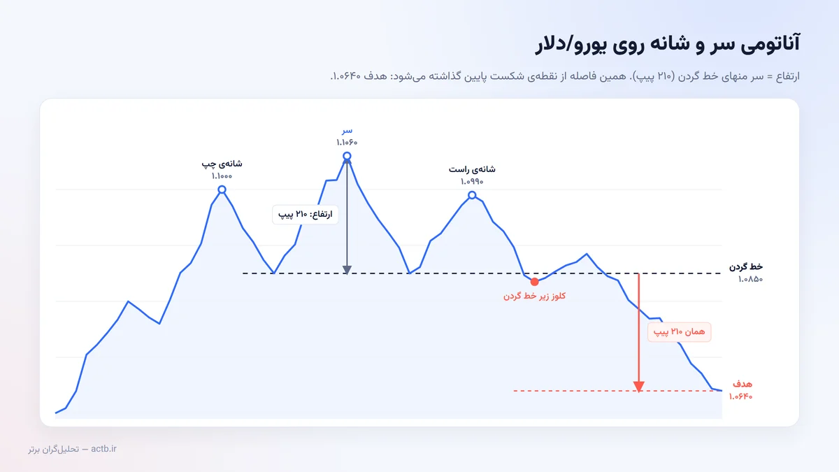 آناتومی الگوی سر و شانه با خط گردن، ارتفاع الگو و هدف قیمتی